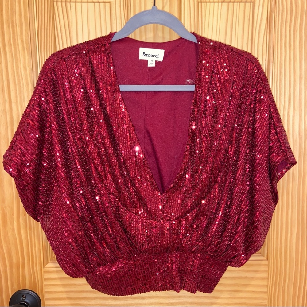 NWOT VICI Burgundy Sequin Top